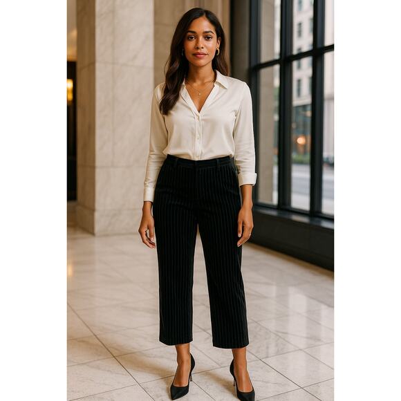 Vintage Ralph Lauren Lauren Jeans Co. Pinstripe Velvet Pants Black 12  Cropped - Picture 1 of 11